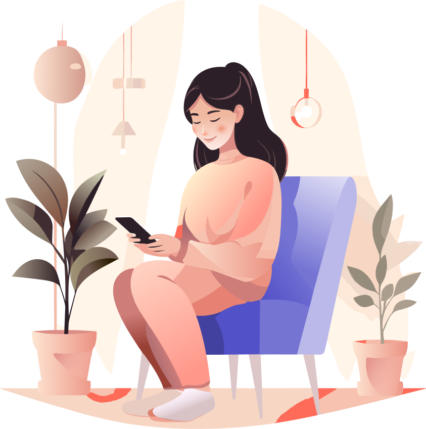 Une femme brune assise utilisant son smartphone